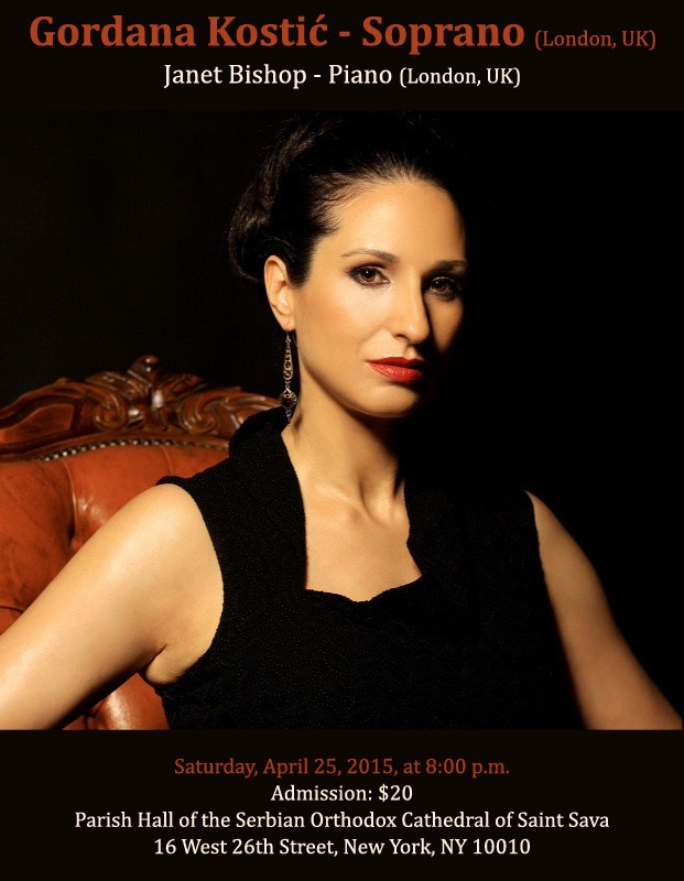 A Concert by Gordana Kostić – Saturday, April 25, 2015