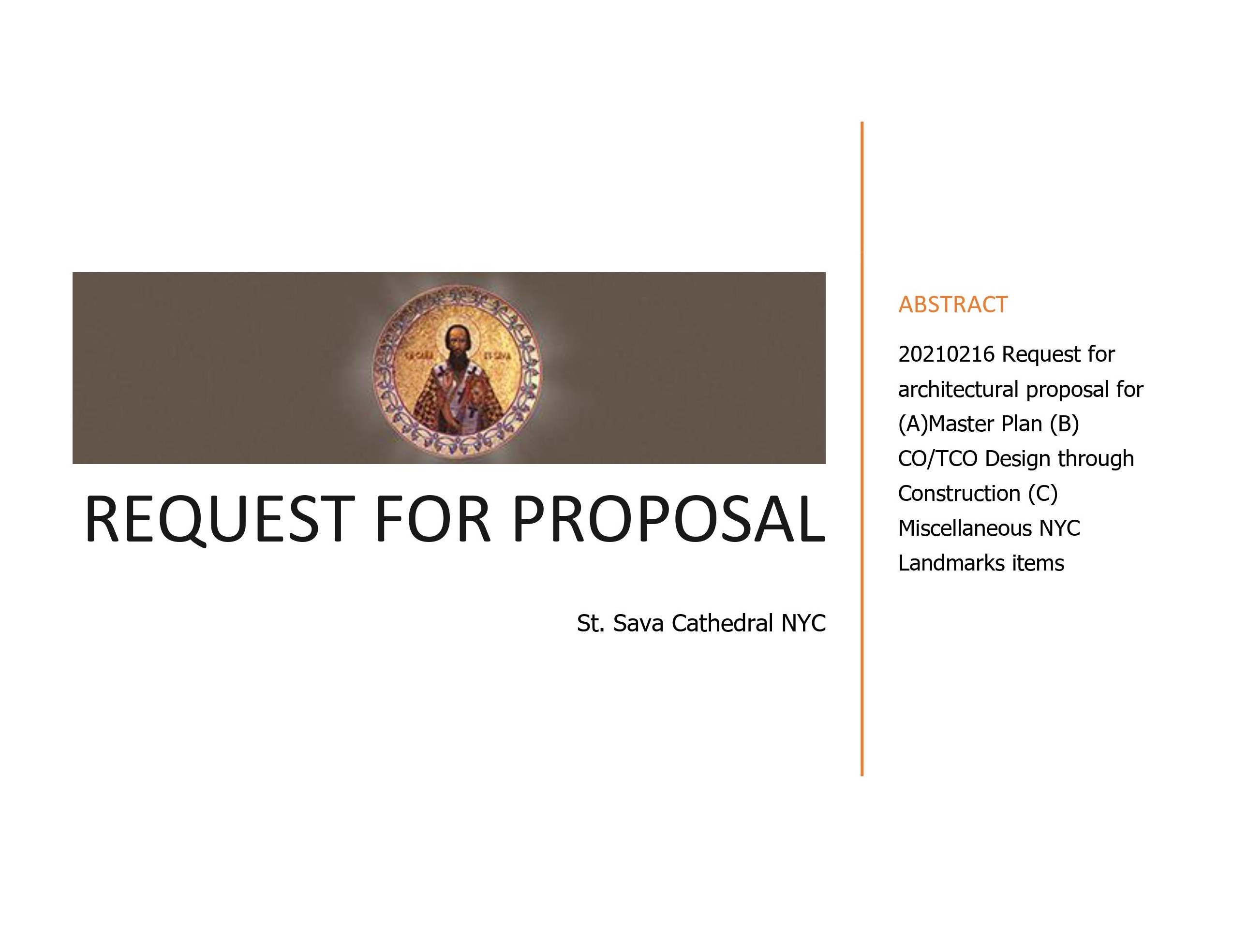 REQUEST FOR PROPOSAL – SAINT SAVA CATHEDRAL